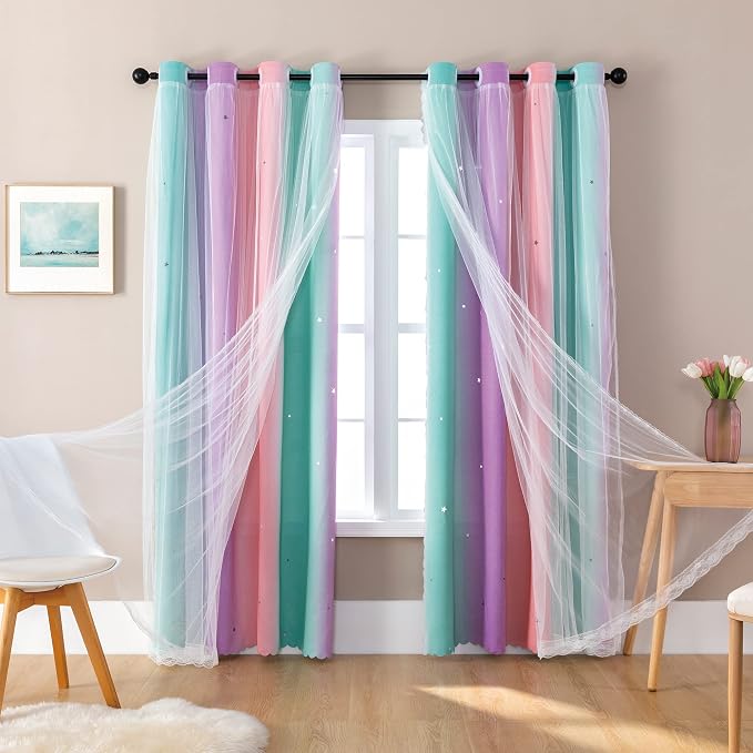 XiDi Curtains for Bedroom Decor, Rainbow Blackout Curtains for Kids/Little Girl