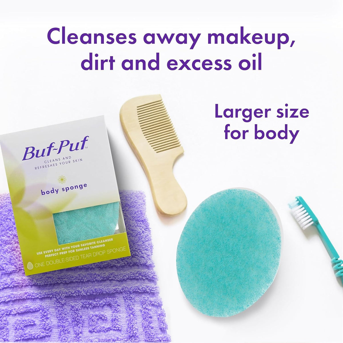 Buf-Puf Body Sponge, Bath Sponge, Dermatologist Developed, Cleanses Skin of Dirt, and Excess Oil, Reusable, Exfoliating, 1 Count