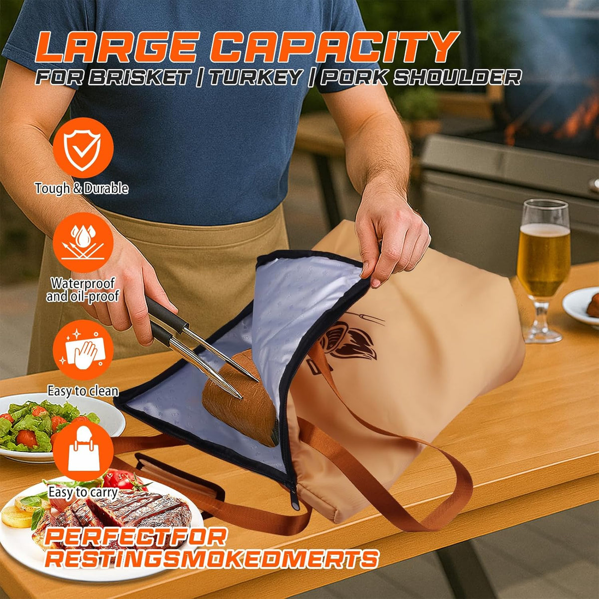BBQ Blanket for Resting Meat Extra Large, 25in BBQ Meat Resting Blanket for Smoking, Grilling Meat Insulated Resting Bag with Wide Mouth for Large Brisket/Turkey