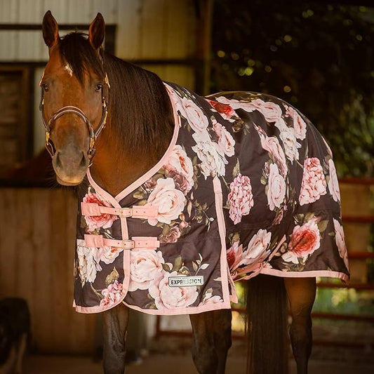 Jeffers Expression 1200 Denier Standard Neck Turnout Blanket, Rose Garden, 84" - Waterproof, Breathable Horse Blanket with 0g Polyfill, No insulation - Ideal Protection for Wind and Rain, Light Weight