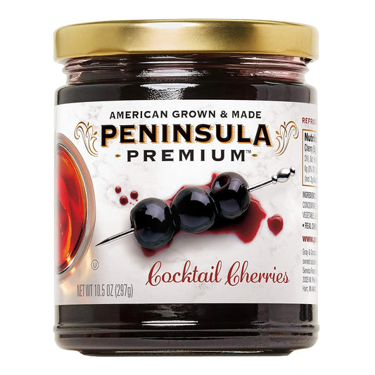 Peninsula Premium Cocktail Cherries | Award Winning | Deep Burgundy-Red | Silky Smooth, Rich Syrup | Luxe Fruit Forward, Sweet-Tart Flavor | Gourmet | American Grown & Made | 10.5 Ounce