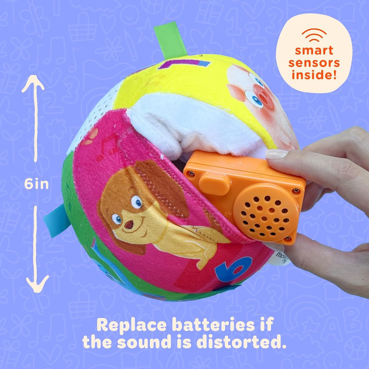 Move2Play, Hilariously Interactive Baby Ball with Music & Sound Effects | First Birthday Gift | Toddler Toy for Boys & Girls | Age 6, 9, 12, 18+ Month | 1, 2+ Year's Old (Baby Ball)