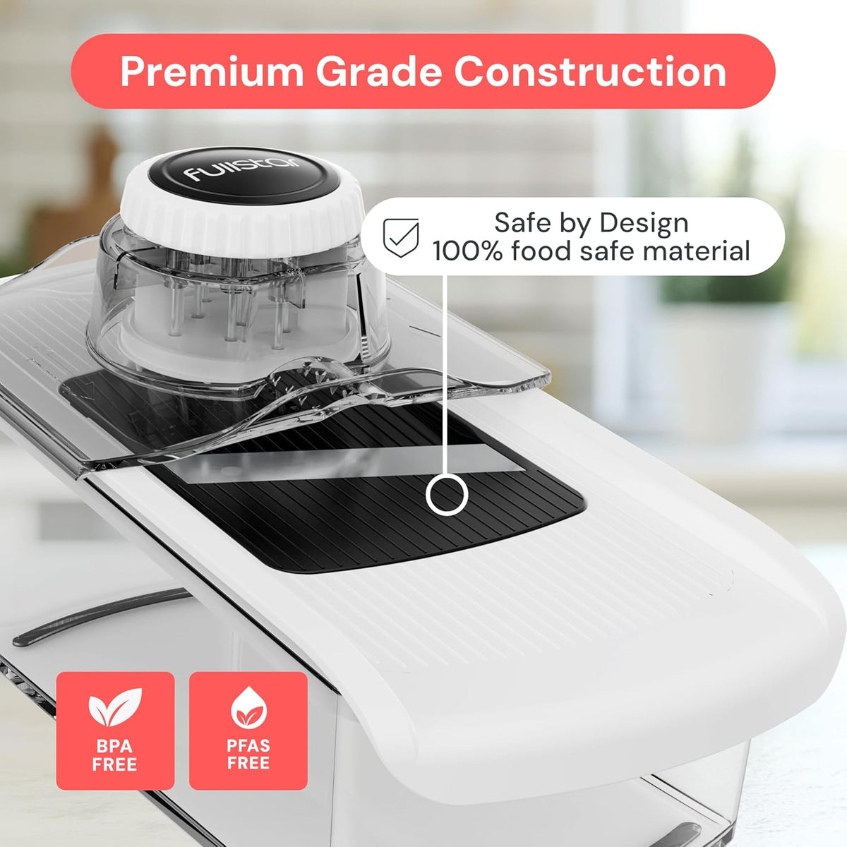 Fullstar Mandoline Slicer for Kitchen, Fruit Cutter, Cheese Grater, Cucumber Slicer, Veggie Spiralizer, Food Cutter & Kitchen Gadgets & Gifts with Safety Glove (6 in 1, White)