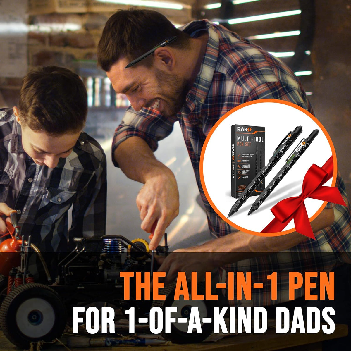 RAK Multitool Pen Gifts for Men, 2-Pack 11 in 1 Multitool Pen Set, Tech Cool Gadgets Stocking Stuffer Holiday Gifts for Dad, Husband, Grandpa, Him, EDC Tactical Pen Tool, Gift-Ready Box