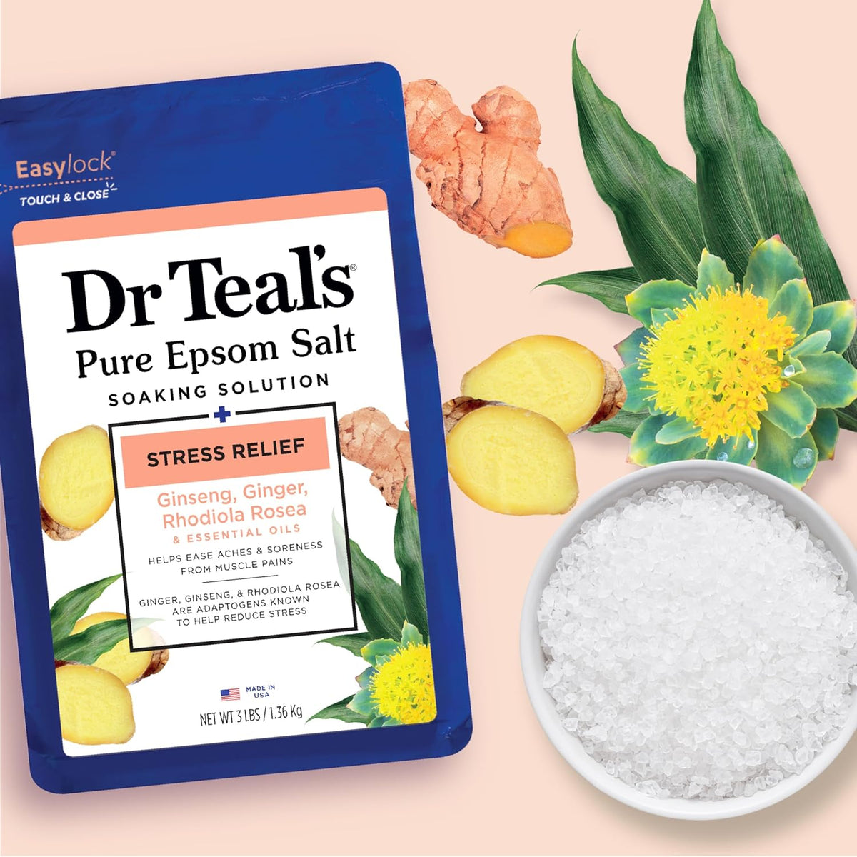 Dr Teal's Pure Epsom Salt, Stress Relief with Essential Oils, 3 lbs