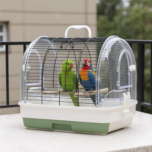 Travel Bird Cage Carrier, Portable Travel Parrot Cage with 2 Perches, 2 Food Bowls and Tray, Metal Parakeet Cages for Small to Medium Sized Birds Cockatiels Lovebirds Canaries Budgies