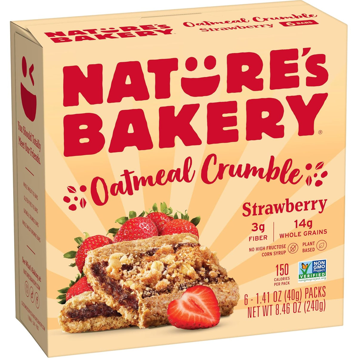 Nature’s Bakery Oatmeal Crumble Bars, Strawberry, Real Fruit, Vegan, Non-GMO, Breakfast Bar, 1 Box With 6 Bars, 6 Count