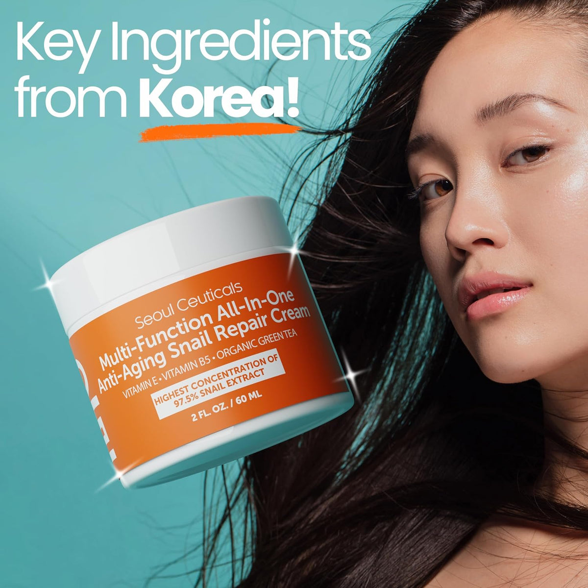 SeoulCeuticals Korean Skin Care 97.5% Snail Mucin Moisturizer Cream - K Beauty Skincare Day & Night Snail Repair Cream Filtrate Cruelty Free 2oz