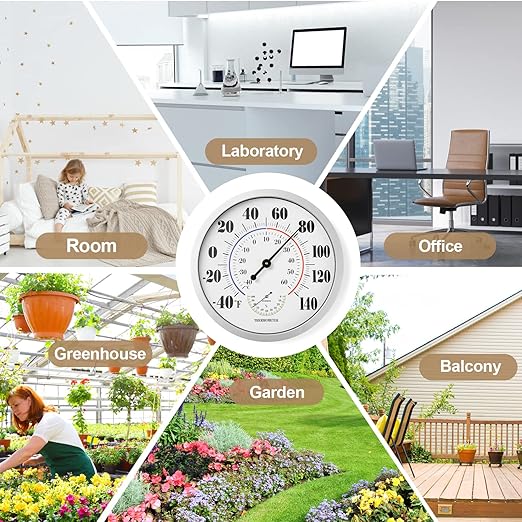 Indoor Outdoor Thermometer Wall Large Numbers Thermometer No Battery 12" Hanging Digital Weather Hygrometers for Home Garden Outside Patio Decor (Silver)