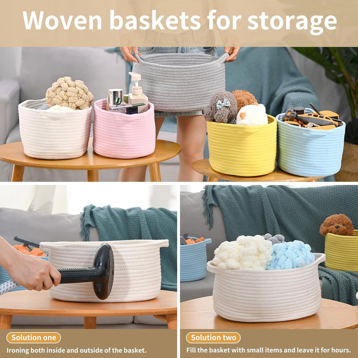 Cute Woven Storage Basket with Handle, Baskets for Gifts Empty, Gift Baskets for Birthday Baby Shower Burr, Decorative Organizer Box for Baby Toy Pet, 13" D x 8" W x 6" H