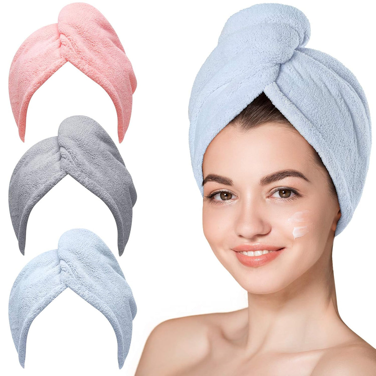 Hicober Microfiber Hair Towels, 3-Pack Drying Wraps for Curly Hair