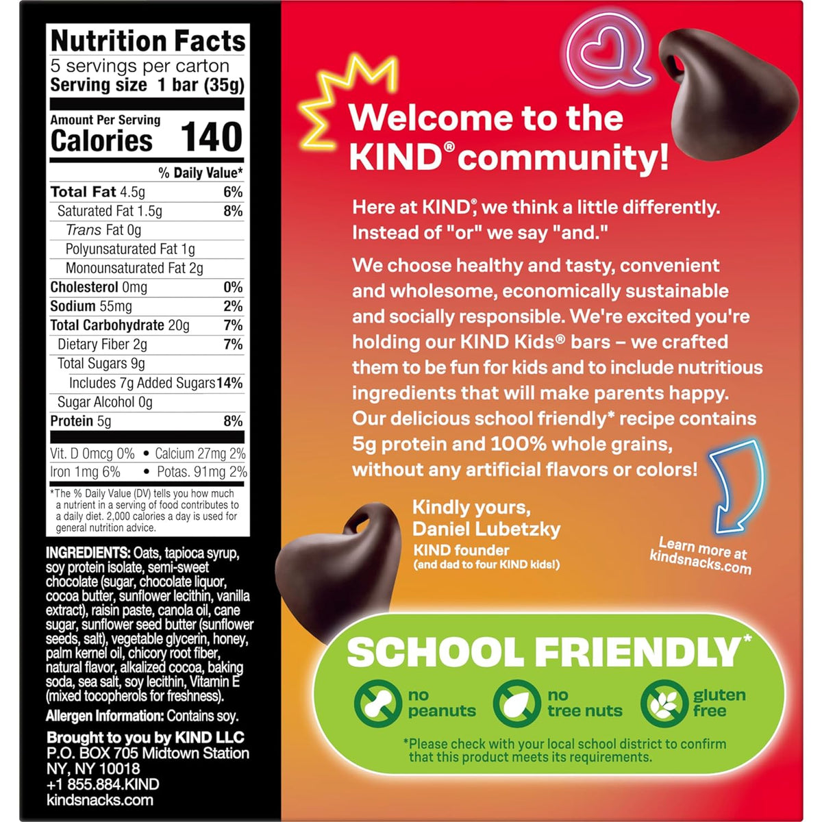 KIND Kids Granola Bars, Chocolate Chip, Gluten Free, Low Sodium, Peanut and Tree Nut Free Snacks, 5g Protein, 5 Count