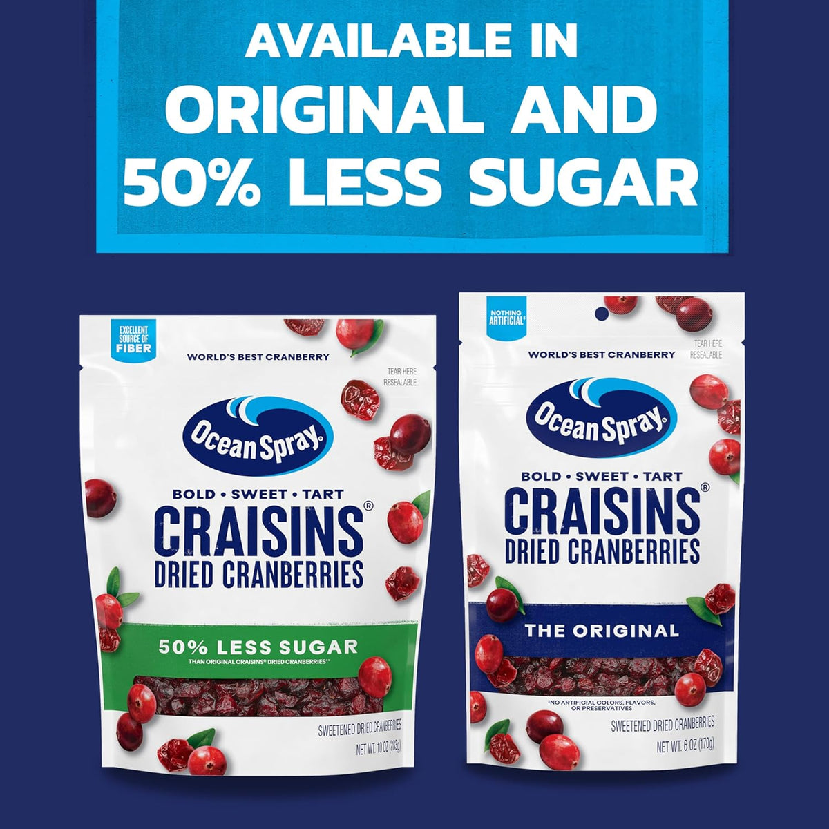Ocean Spray® Craisins®, 50% Less Sugar Dried Cranberries, Dried Fruit, 20 Oz Pouch