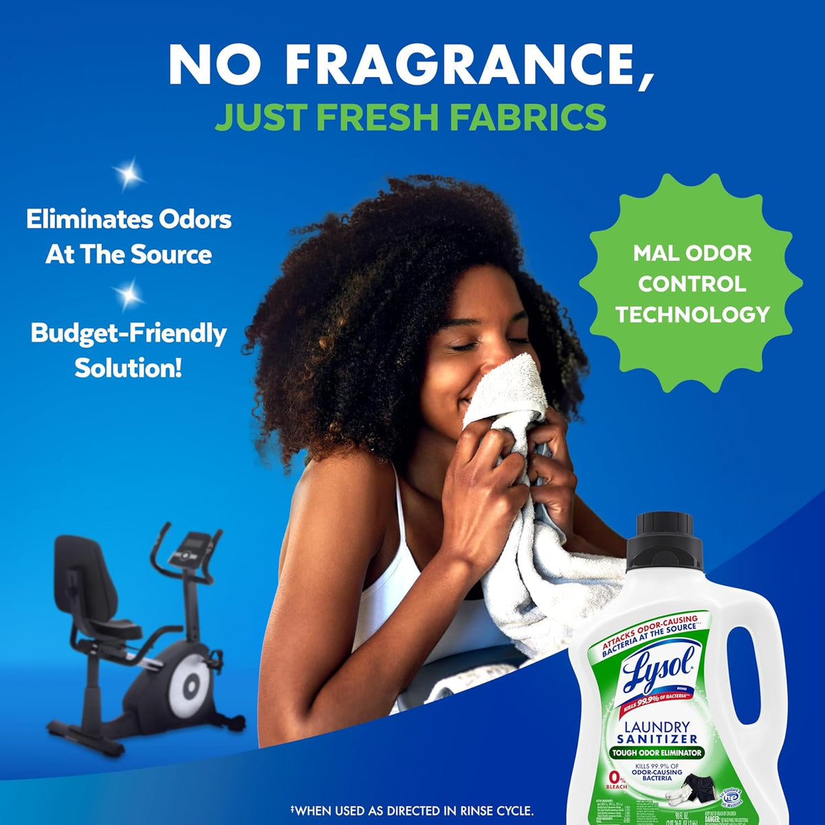 Lysol Tough Odor Eliminator Laundry Sanitizer Additive, Sanitizing Liquid for Gym Clothes and Activewear, 0% Bleach, Eliminates Odor Causing Bacteria, 90oz