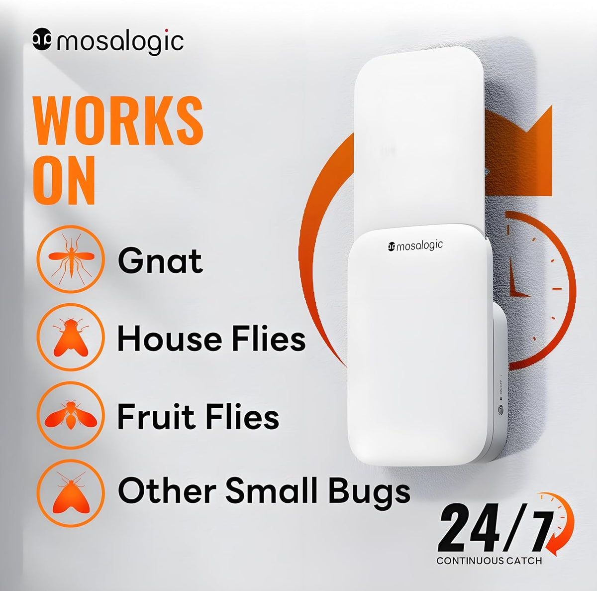 Mosalogic Fruit Fly Traps for Indoors Gnat Trap for House Indoor-600 Sqft Protection Area UV Fly Insect Trapper for Fruit Flies，Gnat，Mosquito，and Other Flying Insect Plug in Bug Killer White