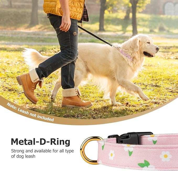 Cotton Handmade Dog Collar Cute and Distinctive Patterns Pink Flower with Pendant for Girl Boy Dogs Collars M