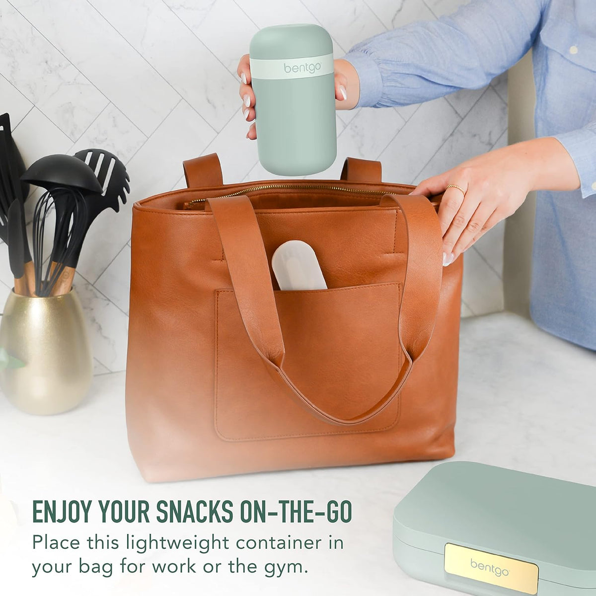 Bentgo Snack Cup - Reusable Snack Container with Leak-Proof Design, Toppings Compartment, and Dual-Sealing Lid, Portable & Lightweight for Work, Travel, Gym - Dishwasher Safe (Mint Green)