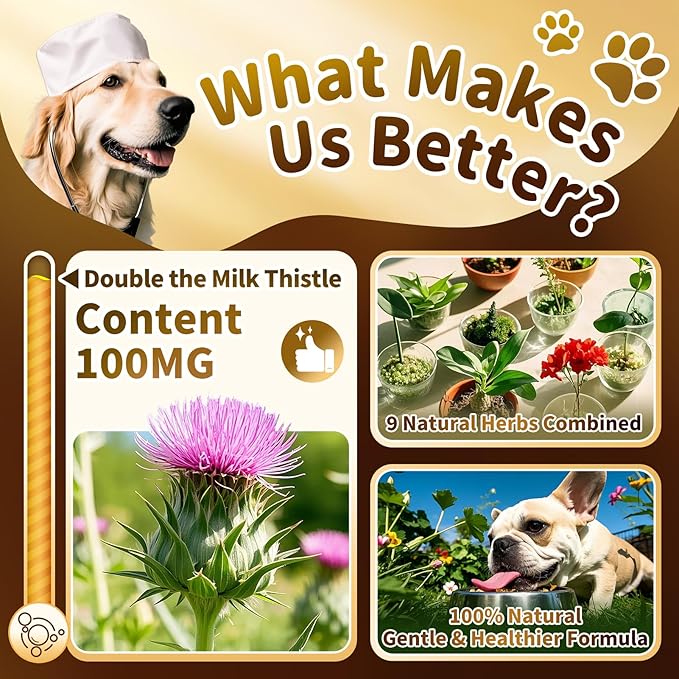(2 Pack) Poppaw Milk Thistle for Dogs, 9-in-1 Liver & Kidney Support Drops with Artichoke, Resveratrol, Marigold Extract, Natural Detox Herbal Supplement for Liver Function, Bacon Flavor, 2 Oz