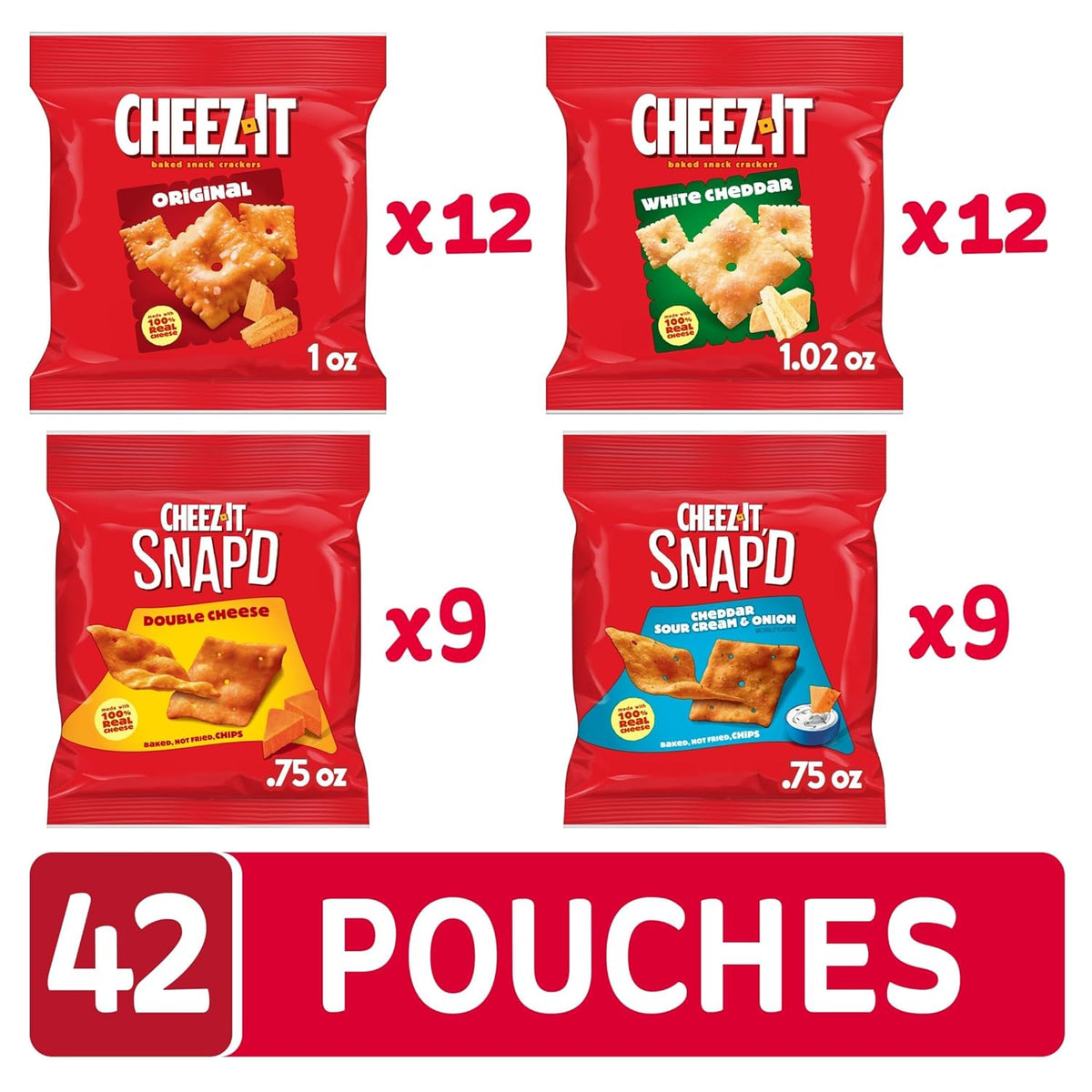 Cheez-It Cheese Crackers, Baked Snack Crackers, Lunch Snacks, Variety Pack (42 Packs)