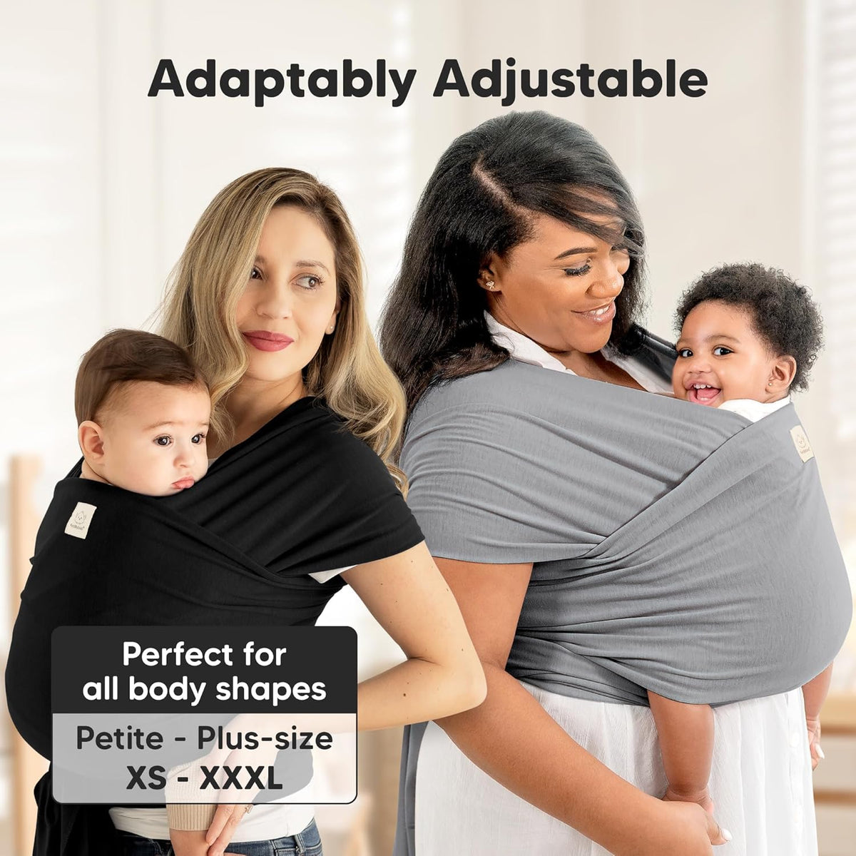 KeaBabies Baby Wrap Carrier - All in 1 Original Baby Carrier Newborn to Toddler Sling, Easy to Wear, Hands Free Bonding, Lightweight, Breathable Infant Wraps (Trendy Black)