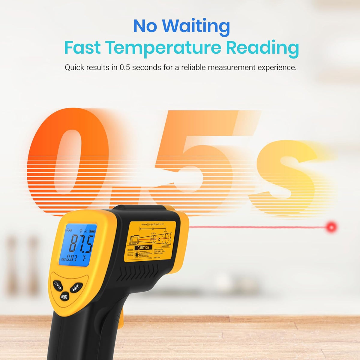 Etekcity Infrared Thermometer Laser Temperature Gun 774, Meat Food Candy Oven Thermometer for Griddle Accessories, Heat Gun for Cooking Refrigerator Tools, Adjustable Emissivity & Max Measure, Yellow