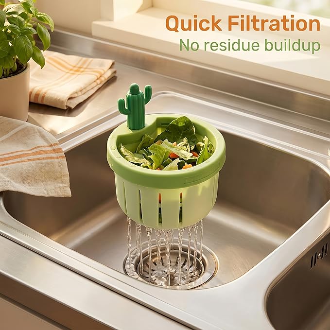 Cactus Kitchen Sink Drain Strainer, 2026 Upgrade Press to Dump Basket Waste Collector, Multifunctional Kitchen Sink Drain Strainer Fun Sink Accessory for Home Bathroom (Yellow 1 Pcs)