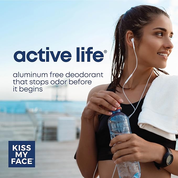 Kiss My Face Active Life Fragrance Free Deodorant, Aluminum Free Deodorant For Women And Men, With Added Grapefruit Seed Extract, Rosemary And Sage, 2.48 Oz Stick, 6 Pack