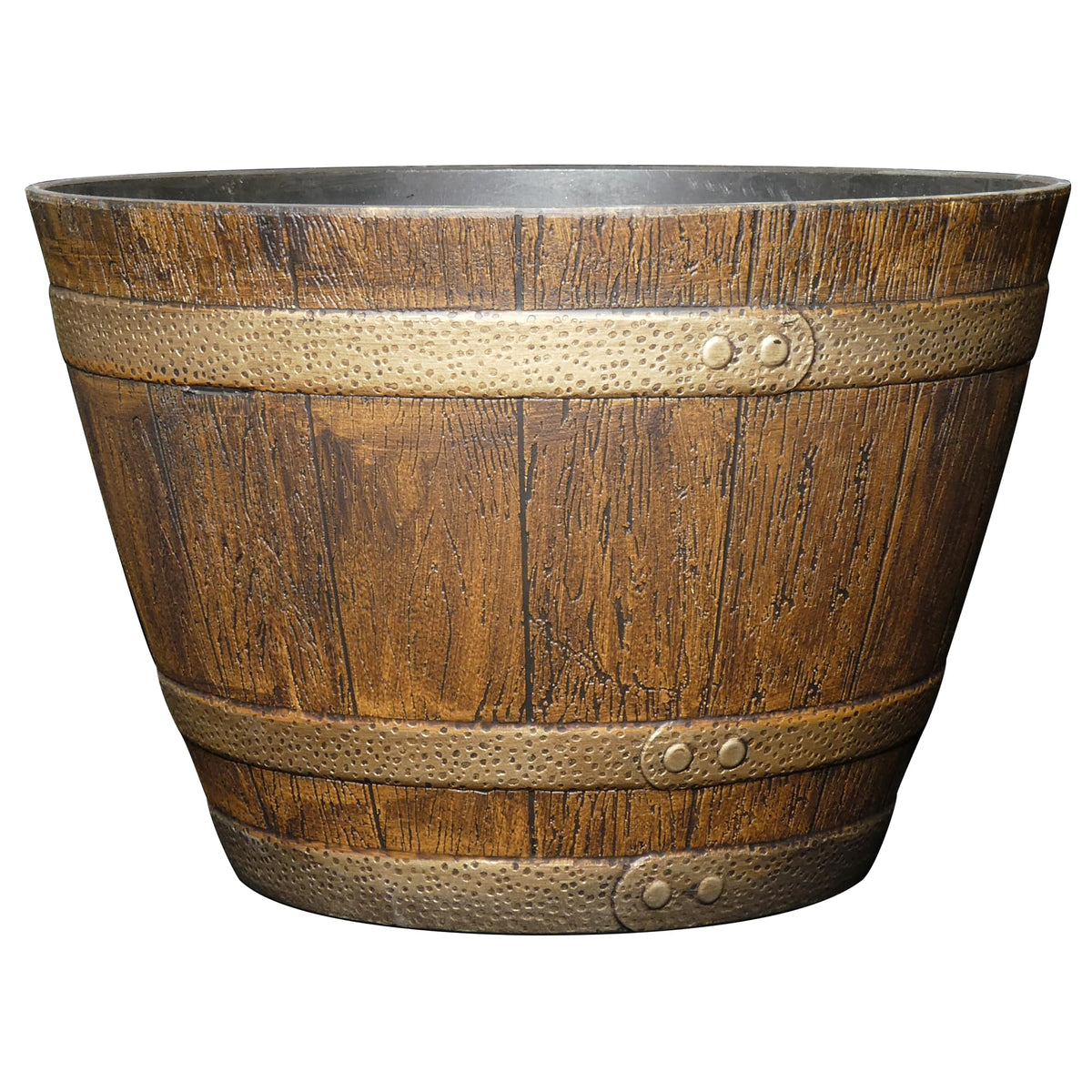 Classic Home & Garden Whiskey Barrel Planters - Wooden Finish Flower Planter Pot - Decorative Garden Pots - Indoor & Outdoor Resin Planters - Weather-Resistant Planting Pots (15” Oak Brown, Pack Of 1)