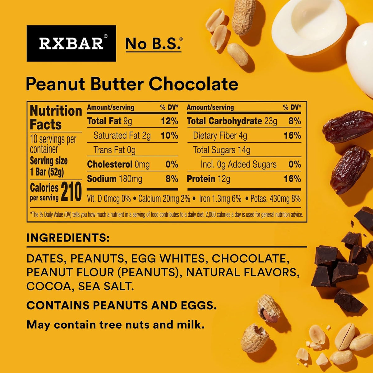 RXBAR Protein Bars, Protein Snack, Snack Bars, Peanut Butter Chocolate, 18.3oz Box (10 Count)