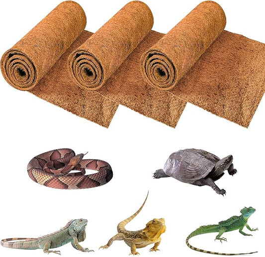 ZeeDix 3 Rolls Reptile Carpet, 16 x 36 inches Natural Coconut Fiber Liner Mat Flooring Accessories for Reptile Tank - Bearded Dragon Tortoise Lizard Turtle Snake Leopard Gecko Substrate Bedding