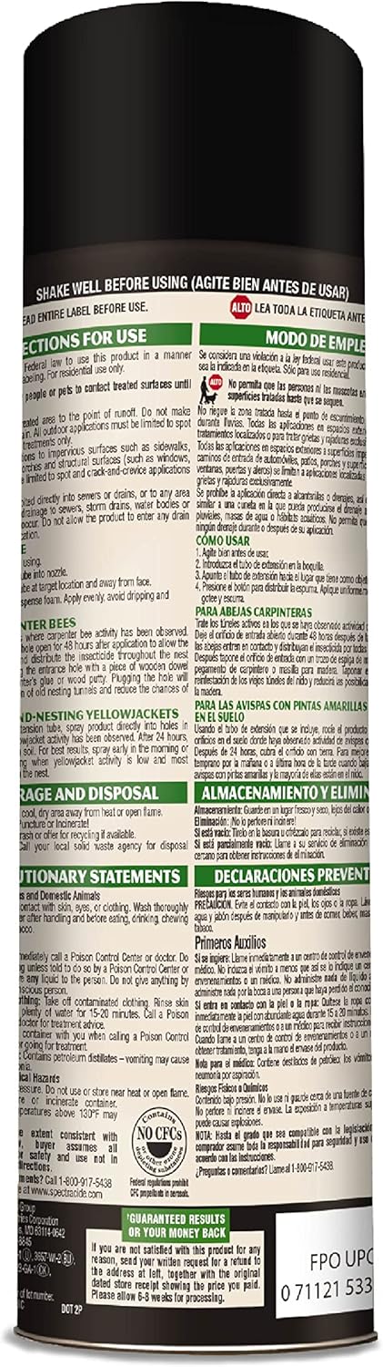 Spectracide Carpenter Bee and Ground Nesting Yellow Jacket Foaming Aerosol, 16-Ounce