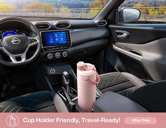 26 oz Insulated Water Bottle with 2-in-1 Straw and Spout Lid, Keep Cold 24H, Leak-Proof, Fits in Car Cup Holder, Stainless Steel Water Bottle for Sports, Travel, and School (Cotton Candy)