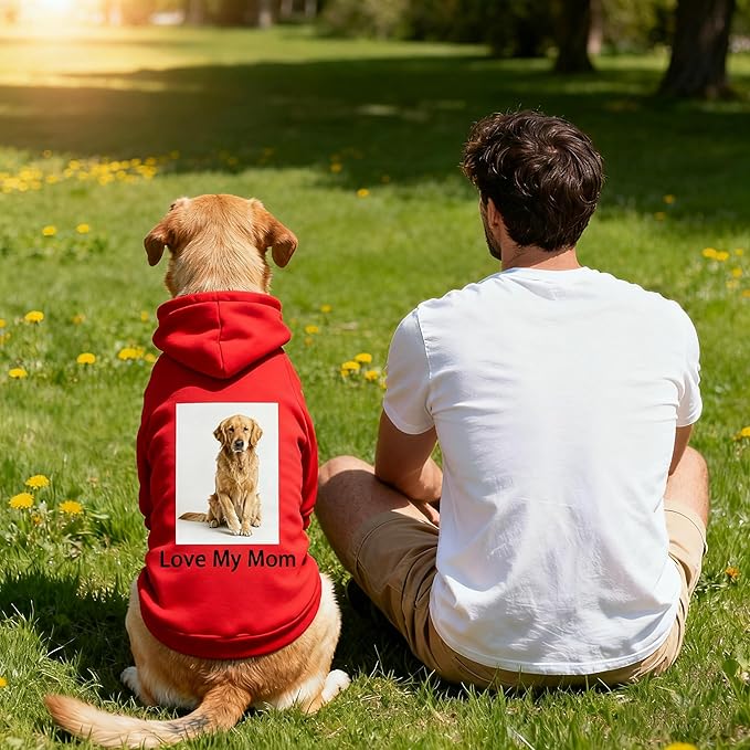 Custom Dog Hoodie, Personalized Sweatshirt with Photo Text Name Logo, Customized Hooded Sweater for Small Medium Large Dogs & Cats (Red, Large)