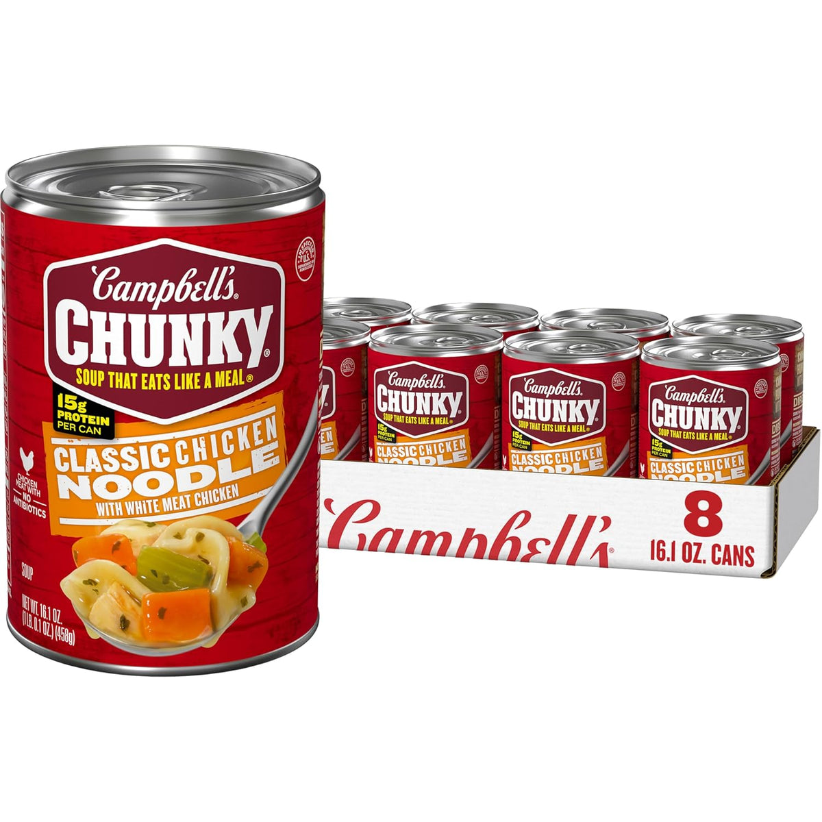 Campbell’s Chunky Soup, Classic Chicken Noodle Soup, 16.1 Oz Can (Case of 8)