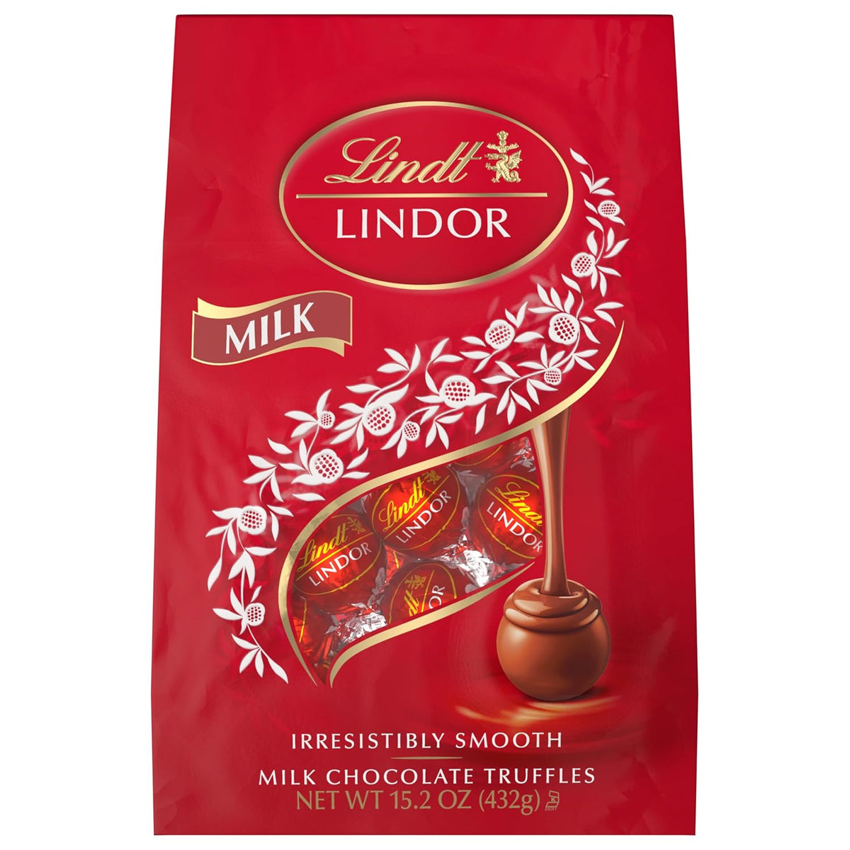 lindt lindor milk chocolate candy truffles 15.2 oz bag individually wrapped