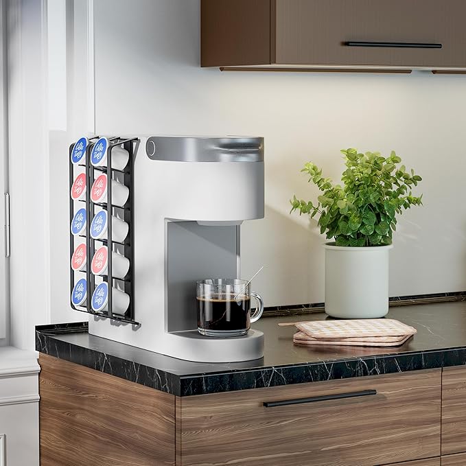 KES Coffee Pod Holder for Keurig, Side Mount Coffee Pod Holder Adhesive, Sturdy Metal K Cup Organizer and Storage, Matte Black, 2 Pack/For 10 K Cups, KCPH500-BK-P2