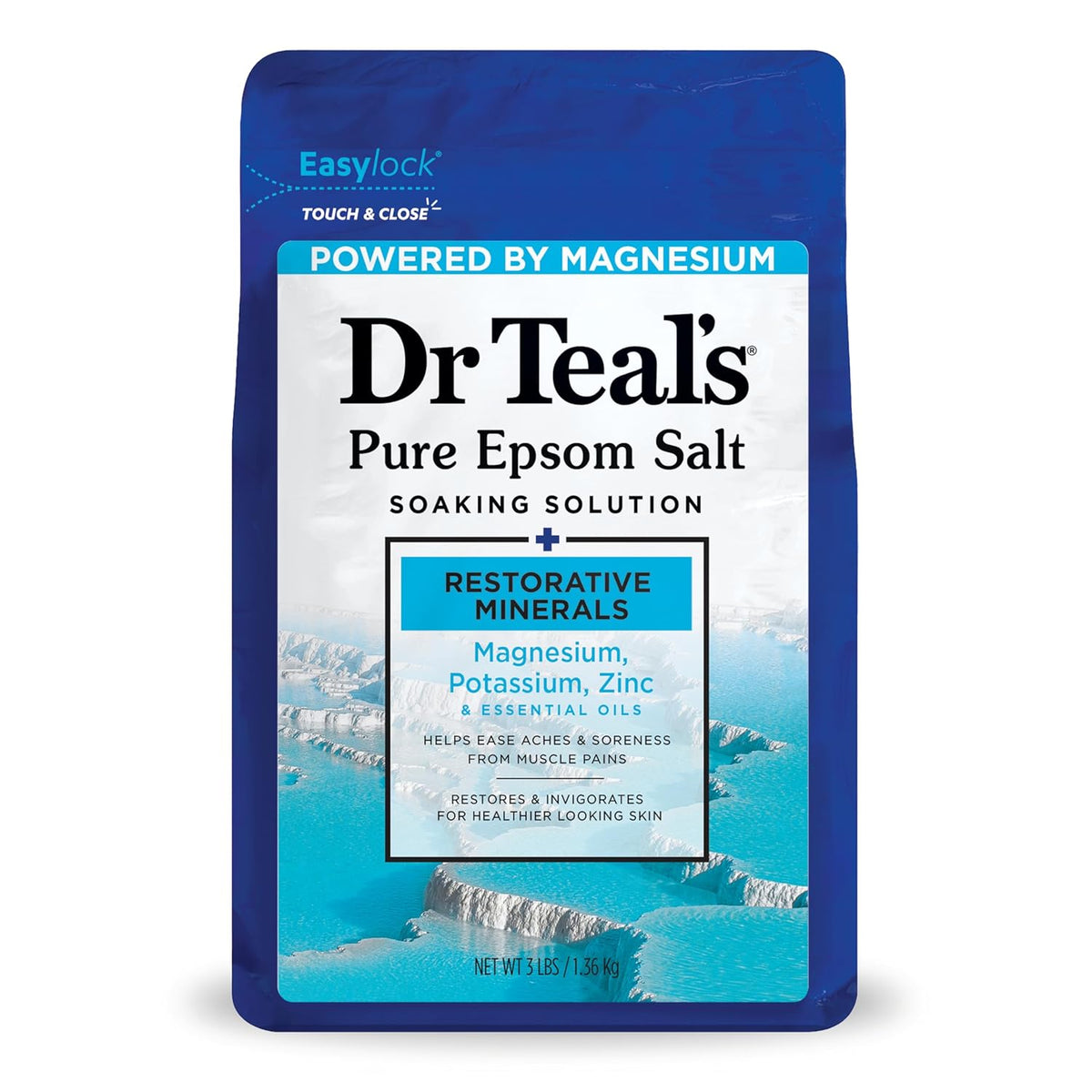 Dr Teal's Pure Epsom Salt, Restorative Minerals with Magnesium, Potassium & Zinc, 3 lbs