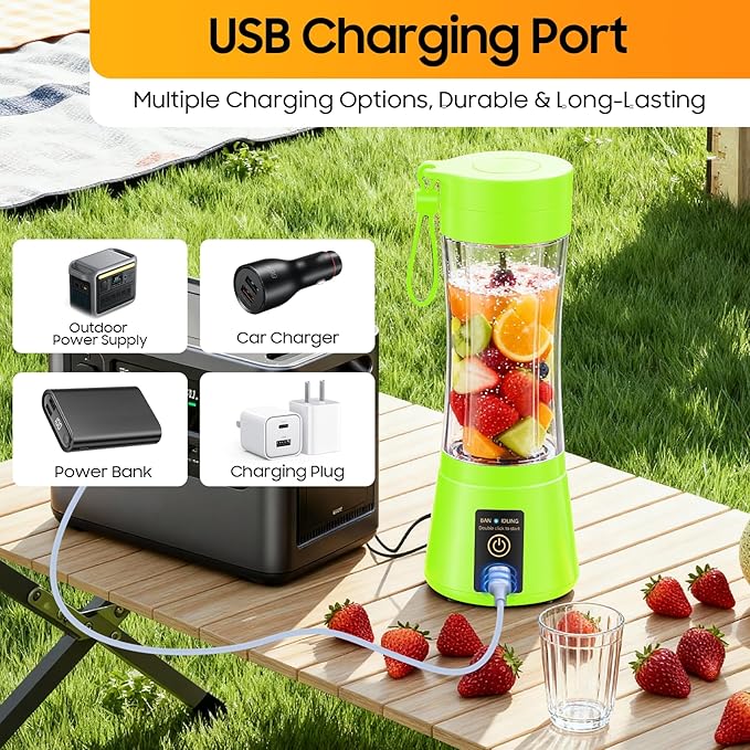 Portable Blender Personal Size Blender - 12 Oz BPA Free Travel Cup Make Smoothies and Shakes, Cordless USB Rechargeable, Lightweight Suit in Travel/Gym/Office