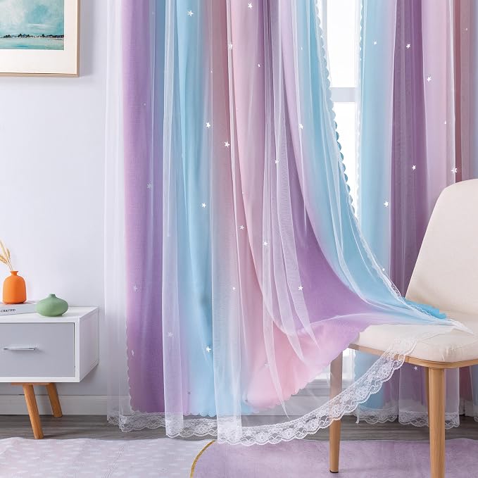 XiDi Curtains for Bedroom Decor, Rainbows Pink Purple/42/45