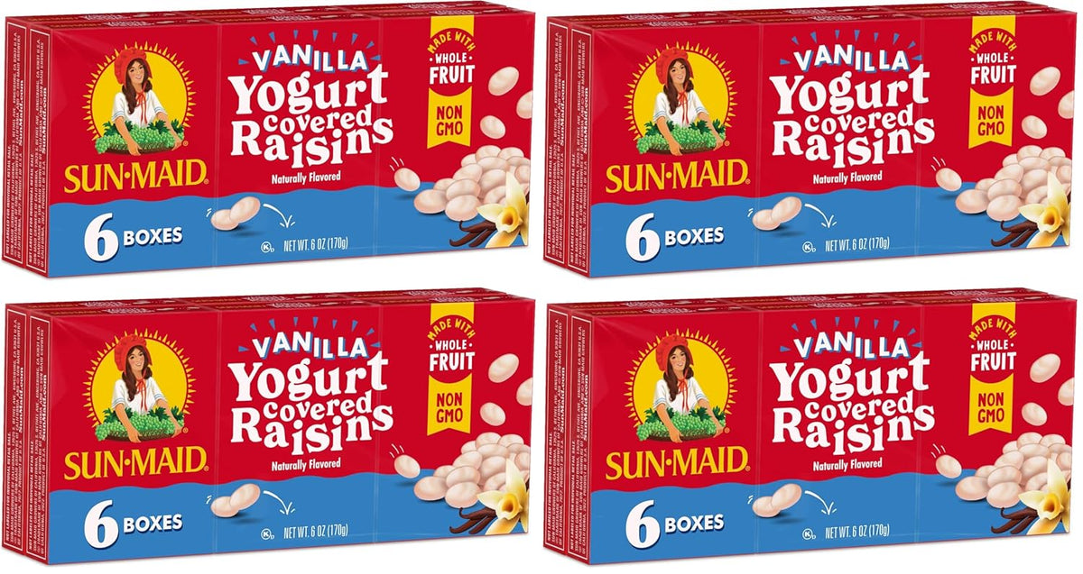 Sun-Maid Vanilla Yogurt Coated Raisins - (6 Pack) 1 oz Snack-Size Box - Yogurt Covered Dried Fruit for Lunches and Back To School Snacks