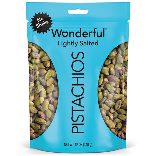 Wonderful Pistachios No Shells, Lightly Salted Nuts, 12 Ounce Resealable Bag, Protein Snacks, Gluten Free, Healthy Snack