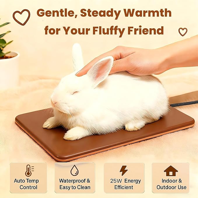 Small Animal Heating Pad, Small Animal Bed, Outdoor/Indoor Winter Thermal Heating Pad for Rabbits, Guinea Pigs & Chickens, Waterproof & Chew-Resistant, 20W, Energy-Efficient, 11.8 x 8.2 in
