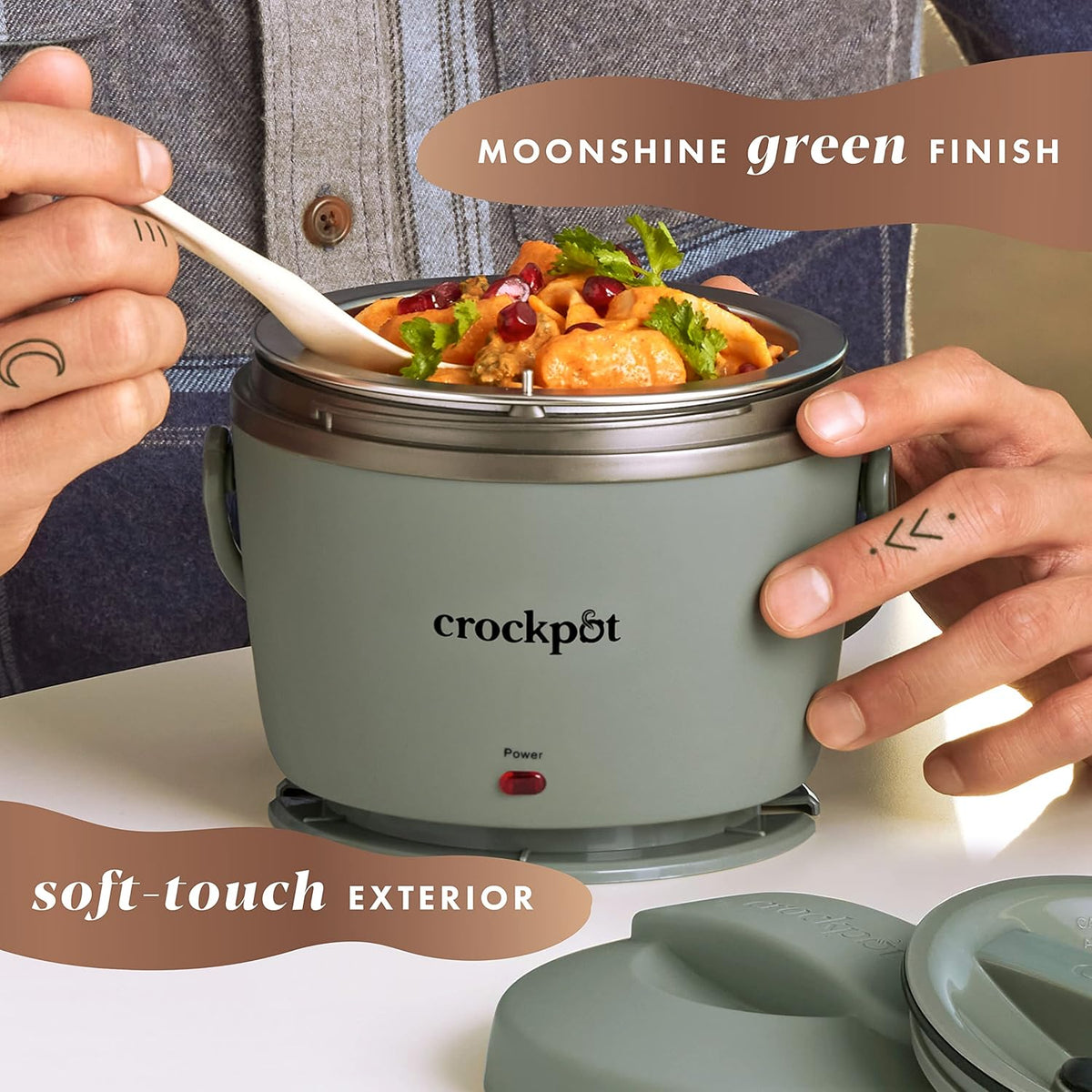 Crock-Pot Portable Electric Lunch Box 20-Ounce Food Warmer Moonshine Green | Ideal for Travel On-the-Go | Keeps Food Spill-Free Warm & Tasty | Dishwasher-Safe