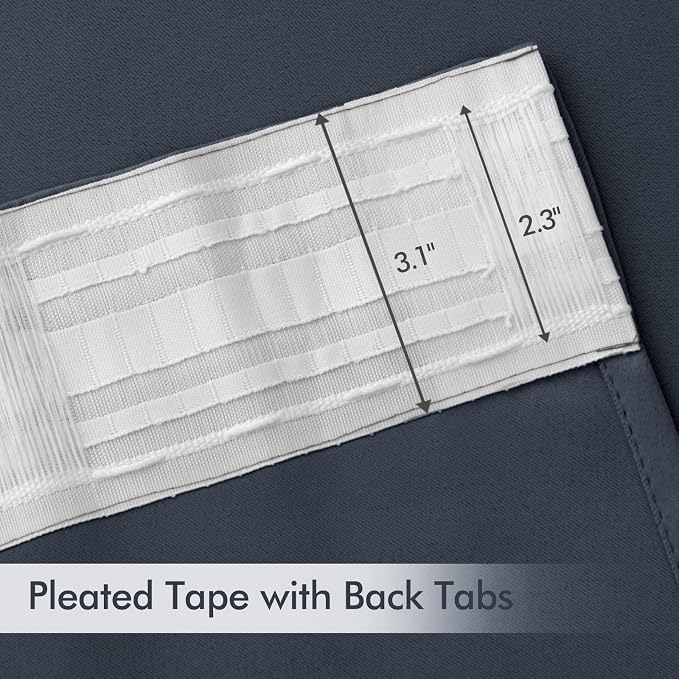 MIULEE Stone Blue Back Tab Blackout Curtains 90 Inches Long 2 Panels Set
