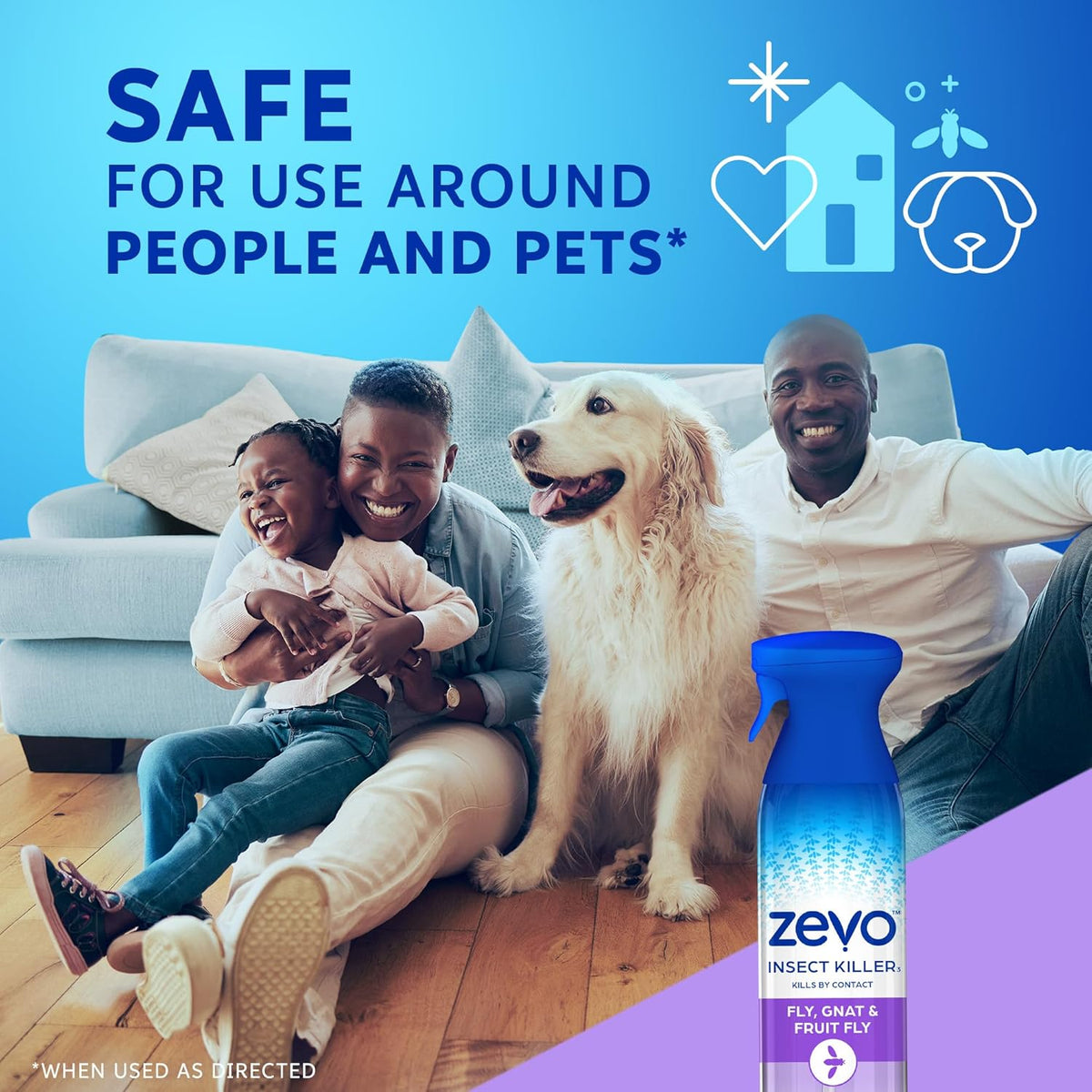 Zevo Flying Insect Killer Spray - Bug Spray for Home Use - Versatile Gnat, Mosquito, Fruit Fly Killer & More - with Rosemary & Cornmint Oil - for Indoor & Outdoor Use (3 Bottles)