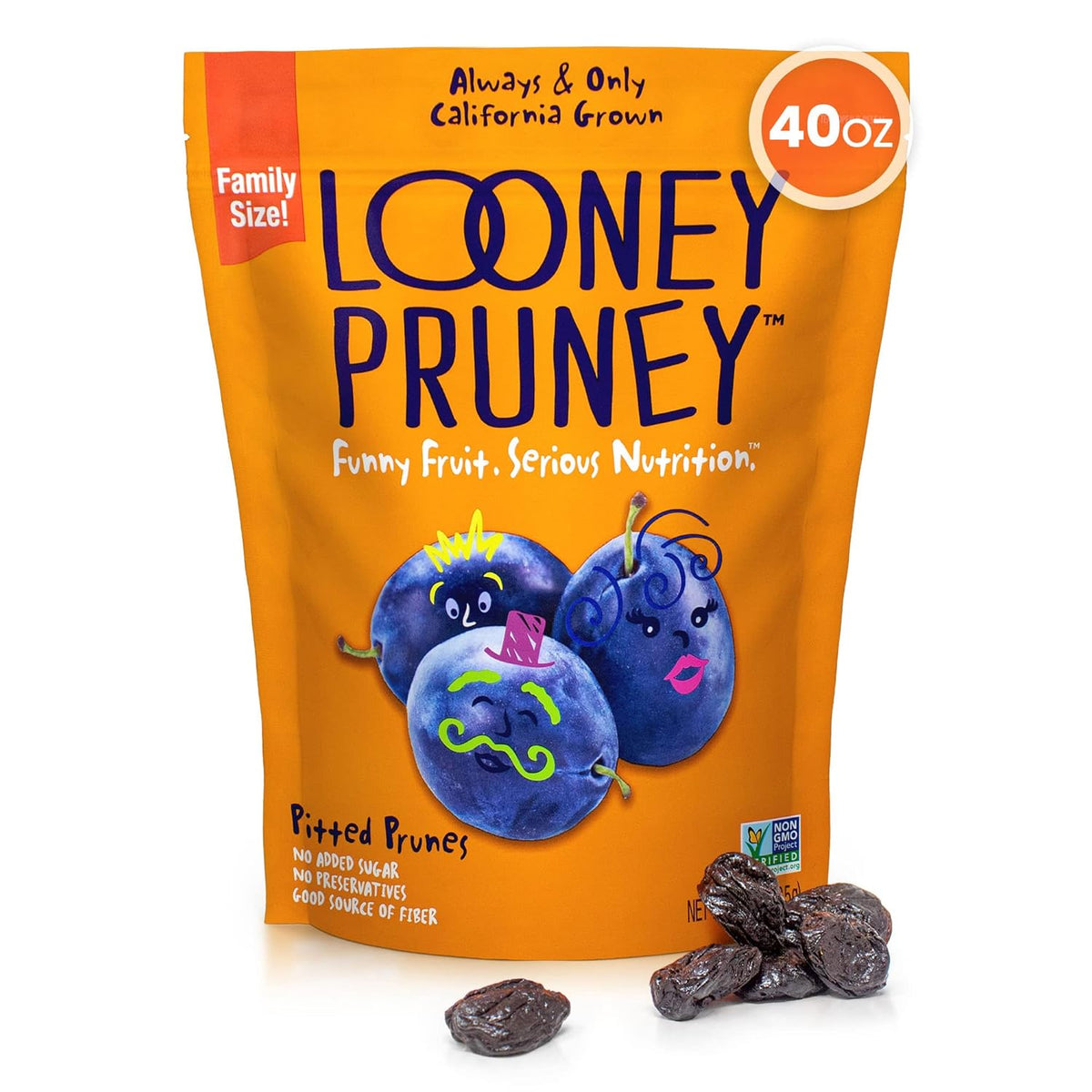 Looney Pruney Pitted Dried Prunes for the Family | Always California-Grown | Kosher | No Added Sugar & No Preservatives (40 oz)