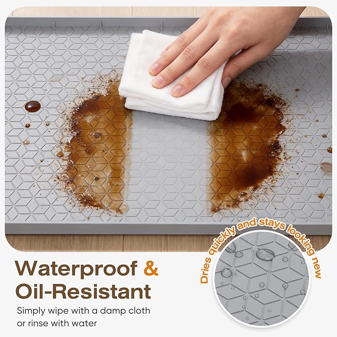 TRZZ Silicone Waterproof Under Sink Mat 28" x 22", Drip Tray and Cabinet Liner for Kitchen and Bathroom, Prevents Water Damage and Organizes Cabinets (Khaki)