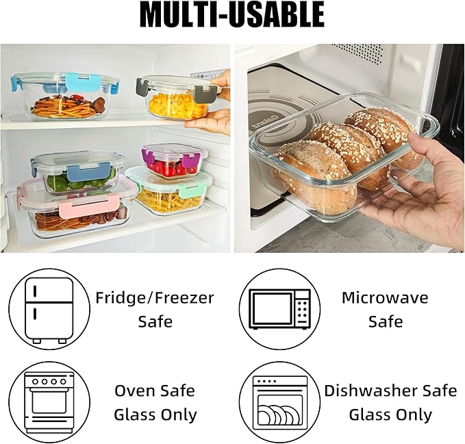 12 Pack Glass Food Storage Containers Set, Glass Meal Prep Containers with Lids, Airtight Lunch Containers, Dishwasher Safe, pink