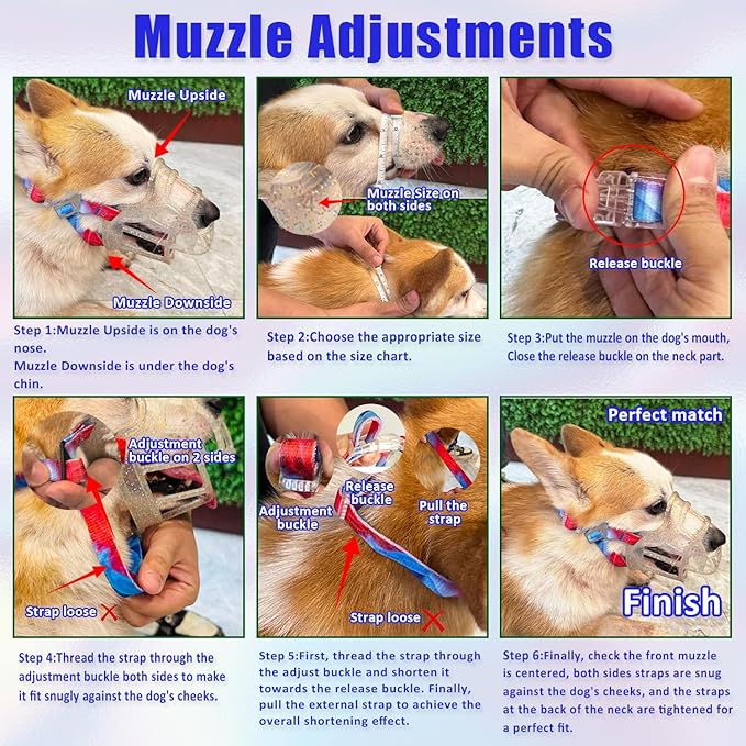 Dog Muzzle, OKKIC Basket Muzzle Anti Biting Chewing, Sturdy Lightweight Muzzle Allows Panting Drinking,Muzzle for Small Medium Large Dogs, Suitable for Grooming Trimming Training (Transparent, Size6)