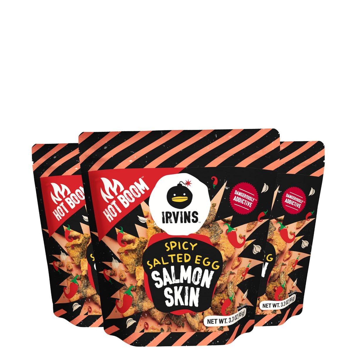 IRVINS Salted Egg Salmon Skin Chips & Crisps - Premium Hand Cooked, Halal, Keto-Friendly, High Protein Snack | Dangerously Addictive | (3.3 oz, Pack of 3)